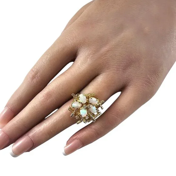 18K Yellow Gold Opal and Diamond Ring Size 5.5 #23551 - Picture 7 of 8